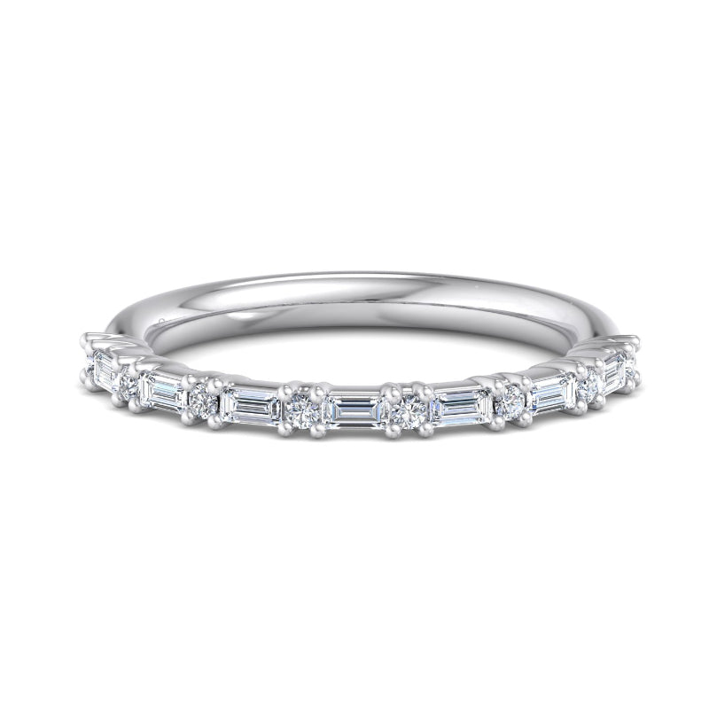 Platinum Mini Baguette & Round Ring (1/4ctw)