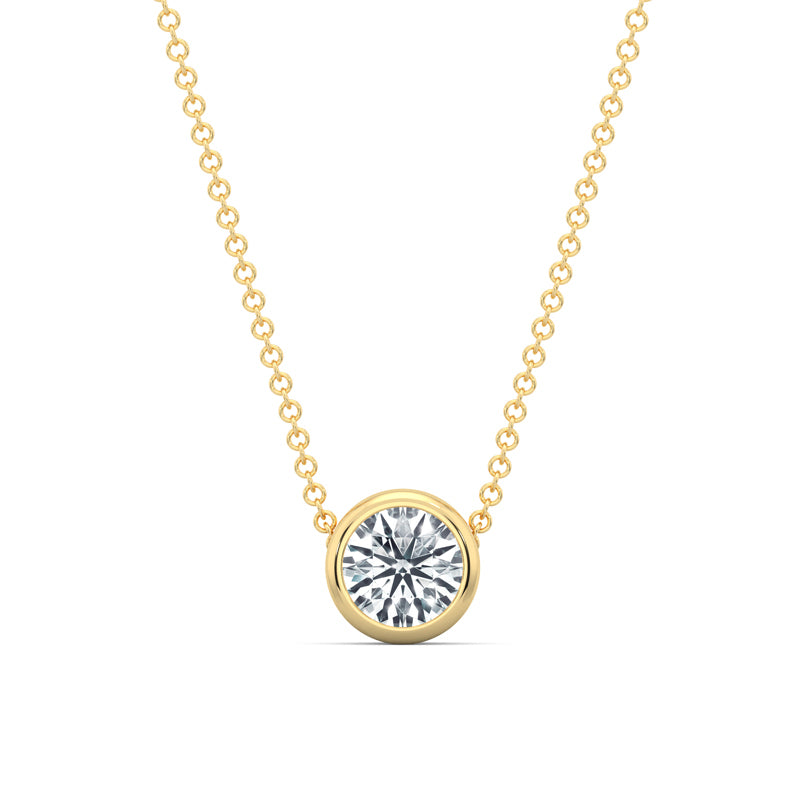 Yellow Gold Round 1ct Lab Grown Diamond Bezel Set Solitaire Pendant